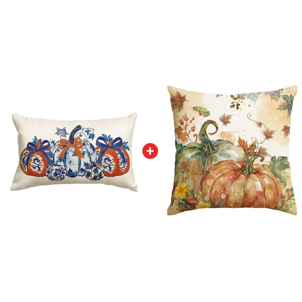 4035 Fall Pumpkin Chinoiserie Grandmillennial Throw Pillow Covers 12x20